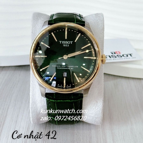 Đồng Hồ Nam Tissot Chemin Des Tourelles Kính Mo Automatic Xanh Lá Demi Gold 42mm