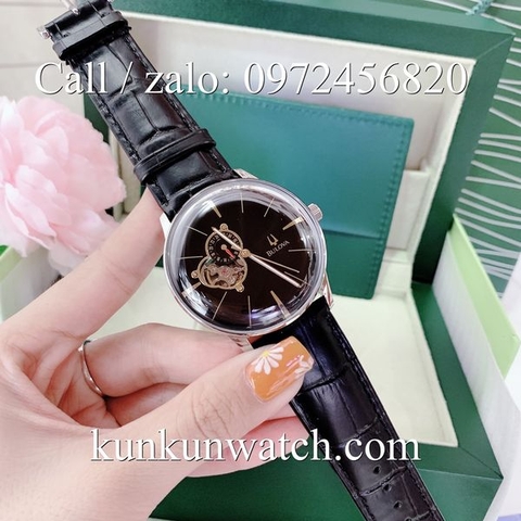 Đồng Hồ Nam Bulova 96A188 - Automatic - Dây Da Đen Mặt Đen ( Vạch Chỉ Giờ Vàng ) -  41mm