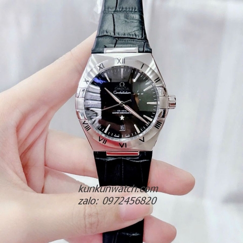 Đồng Hồ Nam Omega Constellation Automatic Niềng Số La Mã Dây Trơn Đen Silver 40mm