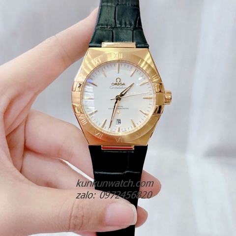 Đồng Hồ Nam Omega Constellation Automatic Niềng Số La Mã Dây Trơn Đen Gold 40mm