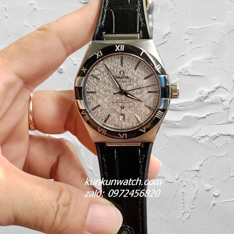 Đồng Hồ Nam Omega Constellation Automatic Niềng Số La Mã Dây Đen Silver Viền Đen, Nền Mặt Vân 40mm