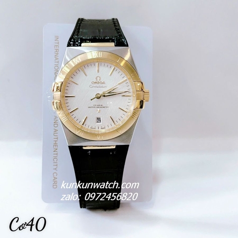 Đồng Hồ Nam Omega Constellation Automatic Niềng Số La Mã Dây Đen Demi Gold 40mm