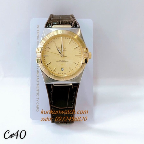 Đồng Hồ Nam Omega Constellation Automatic Niềng Số La Mã Dây Nâu Demi Gold 40mm