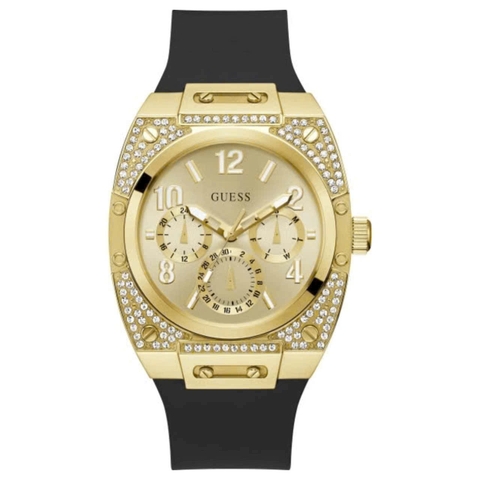 Đồng Hồ Nam Guess GW0623G2 Vỏ Gold Đính Đá Dây Silicone Đen 43mm