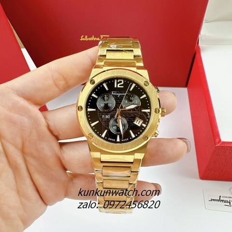 Đồng Hồ Nam Salvatore Ferragamo F80 Classic Chronograph Vàng Mặt Đen 44mm