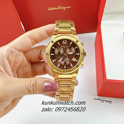 Đồng Hồ Nam Salvatore Ferragamo F80 Classic Chronograph Vàng Mặt Nâu 44mm