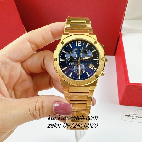 Đồng Hồ Nam Salvatore Ferragamo F80 Classic Chronograph Vàng Mặt Xanh 44mm