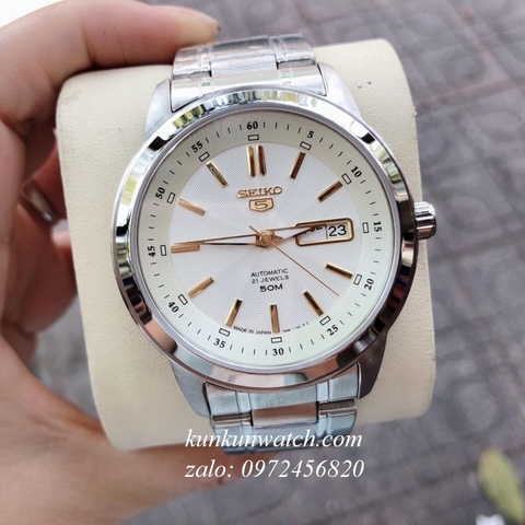 Đồng Hồ Nam Seiko 5 Automatic 2 Lịch Bạc Mặt Trắng ( Vạch Vàng ) 42mm