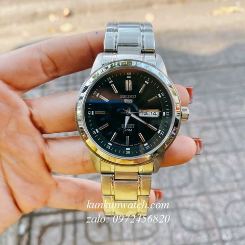 Đồng Hồ Nam Seiko 5 Automatic 2 Lịch Bạc Mặt Đen 42mm