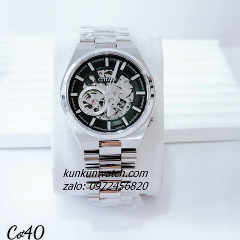 Đồng Hồ Nam Citizen AutomatiC Lộ Cơ 3 Kim Silver Mặt Đen 40mm