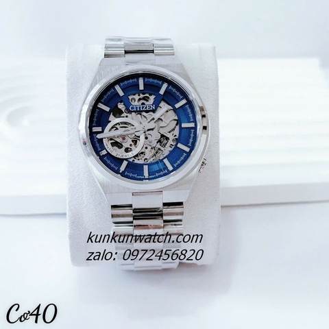 Đồng Hồ Nam Citizen AutomatiC Lộ Cơ 3 Kim Silver Mặt Xanh Dương 40mm