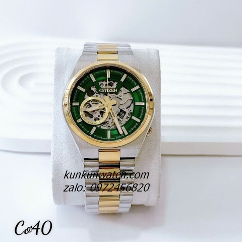 Đồng Hồ Nam Citizen AutomatiC Lộ Cơ 3 Kim Demi Mặt Xanh Lá 40mm