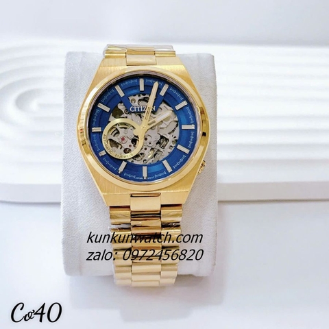 Đồng Hồ Nam Citizen AutomatiC Lộ Cơ 3 Kim Gold Mặt Xanh Dương 40mm