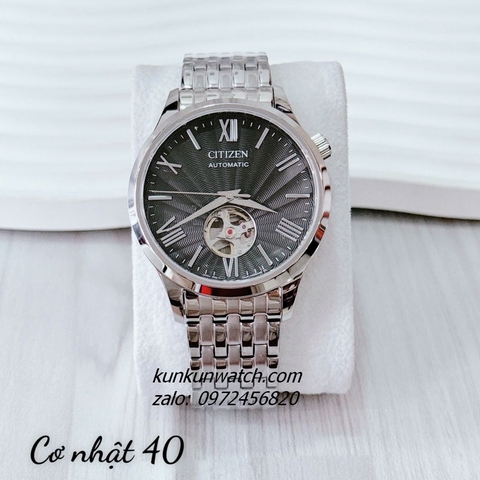 Đồng Hồ Nam Citizen Skeleton Automatic Silver Mặt Đen 40mm