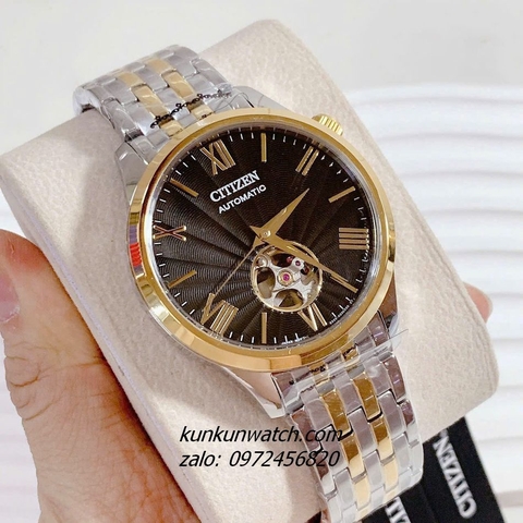 Đồng Hồ Nam Citizen Skeleton Automatic Demi Gold Mặt Đen 40mm