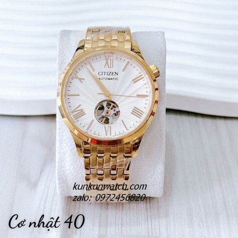 Đồng Hồ Nam Citizen Skeleton Automatic Gold Mặt Trắng 40mm