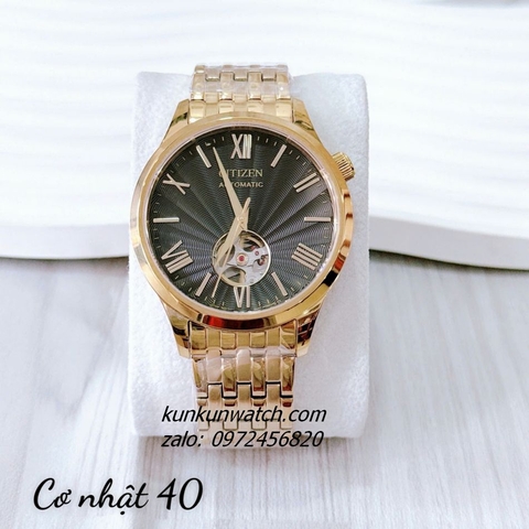 Đồng Hồ Nam Citizen Skeleton Automatic Gold Mặt Đen 40mm