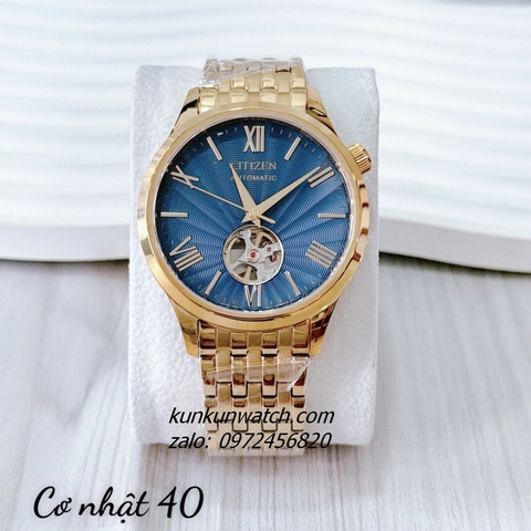 Đồng Hồ Nam Citizen Skeleton Automatic Gold Mặt Xanh Lam 40mm
