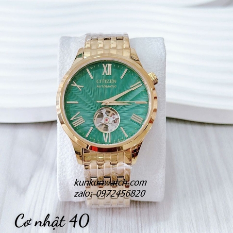 Đồng Hồ Nam Citizen Skeleton Automatic Gold Mặt Xanh Lục 40mm