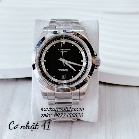 Đồng Hồ Nam Longines Conquest Automatic Đính Đá Silver Mặt Đen 41mm