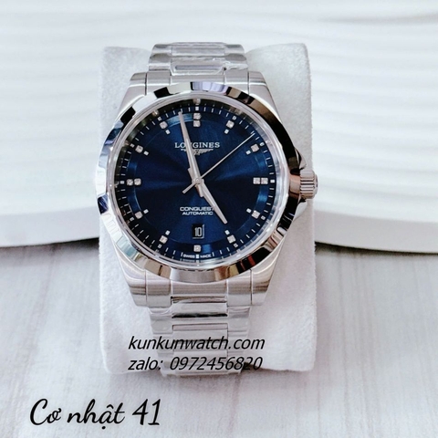 Đồng Hồ Nam Longines Conquest Automatic Đính Đá Silver Mặt Xanh Dương 41mm