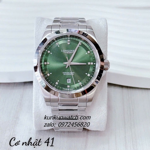 Đồng Hồ Nam Longines Conquest Automatic Đính Đá Silver Mặt Xanh Lá 41mm