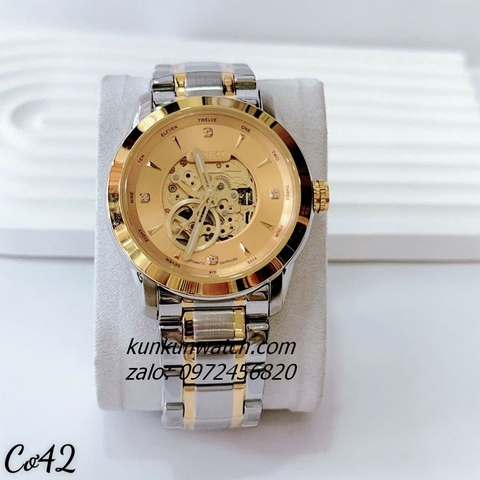 Đồng Hồ Nam Seiko Automatic Lộ Cơ Demi Mặt Vàng 42mm