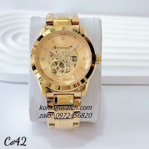 Đồng Hồ Nam Seiko Automatic Lộ Cơ Gold 42mm