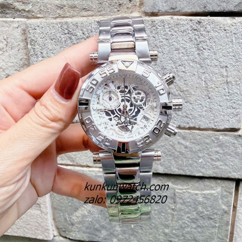 Đồng Hồ Nam Invicta Chronograph Lộ Máy Niềng Số Vỏ Silver Mặt 46mm