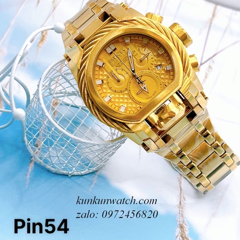 Đồng Hồ Nam Invicta Chronograph Viền Cước Full Vàng Máy Quartz 52mm