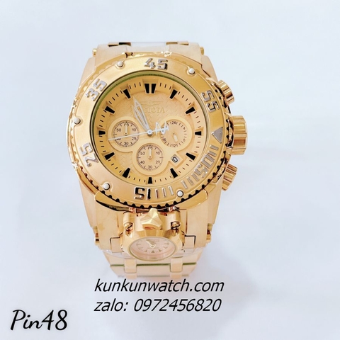 Đồng Hồ Nam Invicta Chronograph Niềng Số 2 Mặt Số Giờ Gold 48mm