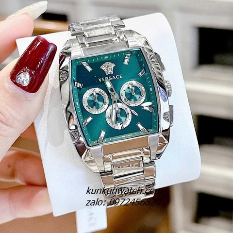 Đồng Hồ Nam Versace Dominus Chronograph 6 Kim Green Silver Mặt Vuông 42 x 49.5mm