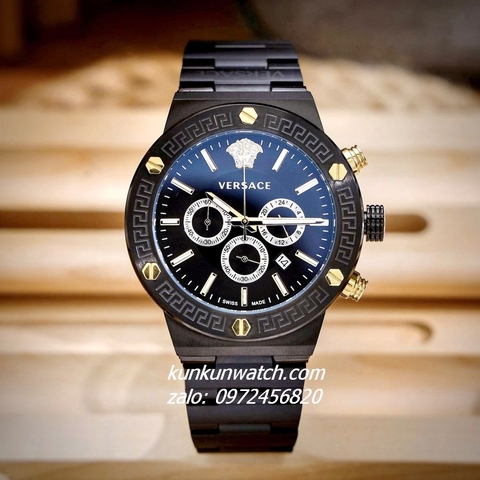 Đồng Hồ Nam Versace Greca Logo Chronograph 6 Kim Full Đen 43mm