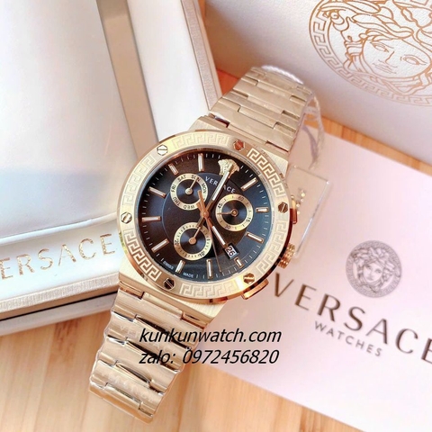 Đồng Hồ Nam Versace Greca Logo Chronograph 6 Kim Gold Mặt Nâu 43mm