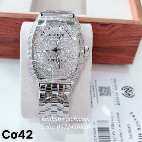 Đồng Hồ Nam Franck Muller Automatic Đính Full Pha Lê Bạc Mặt Trắng 42mm