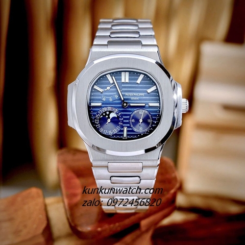 Đồng Hồ Nam Patek Philippe Nautilus Automatic 5 Kim 2 Lịch Silver Mặt Xanh 40mm