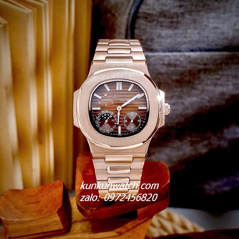 Đồng Hồ Nam Patek Philippe Nautilus Automatic 5 Kim 2 Lịch Rose Gold 40mm