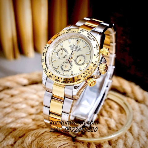 Đồng Hồ Nam Rolex Cosmograph Daytona Automatic 6 Kim Demi Mặt Vàng 40mm