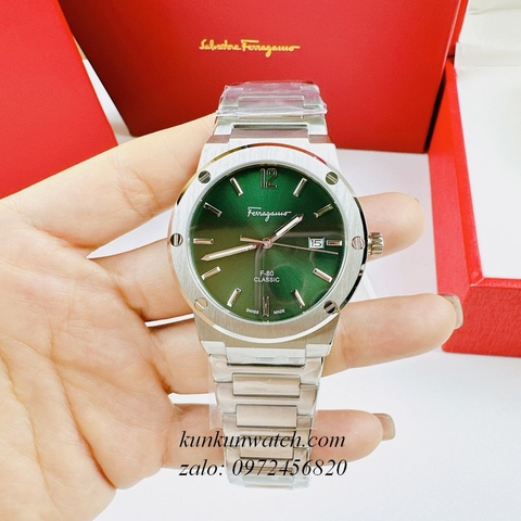 Đồng Hồ Nam Salvatore Ferragamo F80 Classic Bạc Mặt Xanh Lá 41mm