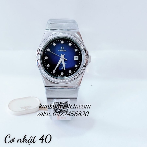 Đồng Hồ Nam Omega Constellation Automatic Đính Đá Silver Mặt Xanh 40mm