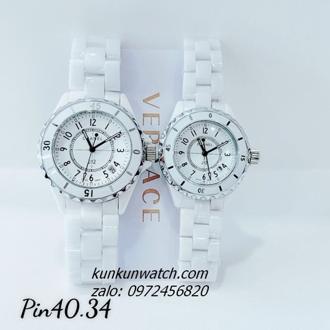Đồng Hồ Nữ Chanel J12 Đính Đá 12 Mốc Giờ Dây Đá Ceramic Trắng 34mm - 40mm