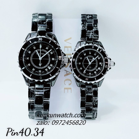 Đồng Hồ Nữ Chanel J12 Đính Đá 12 Mốc Giờ Dây Đá Ceramic Đen 34mm - 40mm