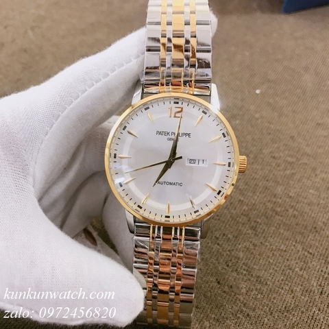 Đồng Hồ Nam Patek Philippe 02 Lịch - Automatic - Demi Mặt Trắng - 42mm