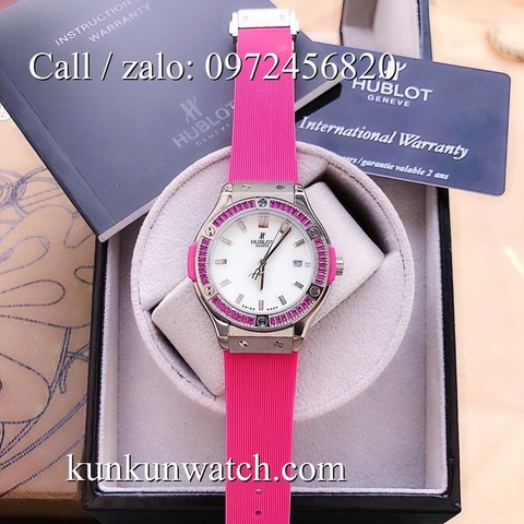 Đồng Hồ Nữ Hublot HLNSV019 - Dây Hồng Mặt Trắng Vỏ Bạc - 34mm