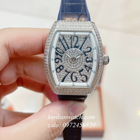 Đồng Hồ Nữ Franck Muller Vanguard V32 - Dây Xanh Dương ( Vỏ Bạc ) - 32 x 42mm