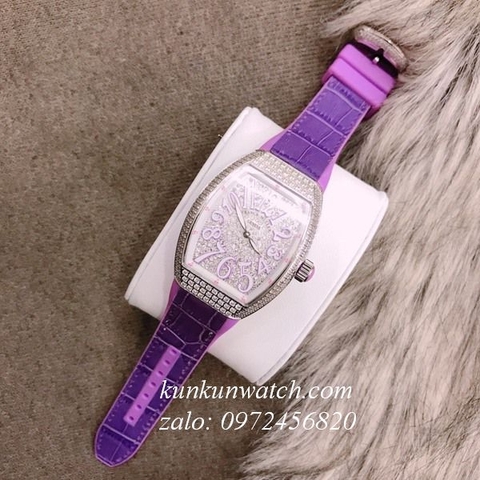 Đồng Hồ Nữ Franck Muller Vanguard V32 - Dây Tím ( Vỏ Bạc ) - 32 x 42mm