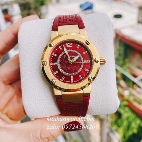 Đồng Hồ Nữ Salvatore Ferragamo F80 Dây Silicone Đỏ Sậm Gold 33mm