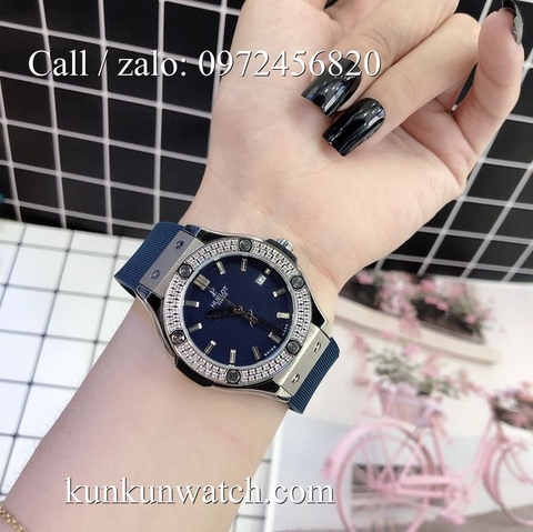 Đồng Hồ Nữ Hublot HLNSR014 - Dây Cao Su Xanh - 34mm