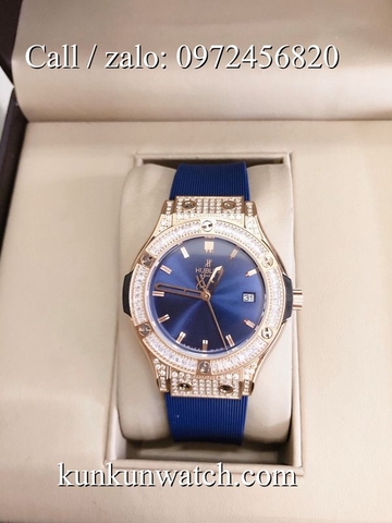 Đồng Hồ Nữ Hublot HLNSV035 - Dây Cao Su Xanh Vỏ Vàng - 34mm