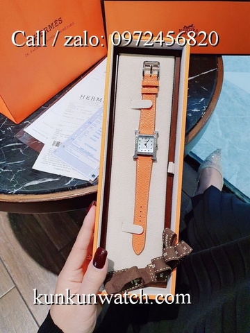 Đồng Hồ Nữ Hermes Heure H HMND023 - Dây Da Cam - Mặt Viền Hạt - 26mm